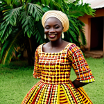 Bride in Traditional Pagne Tissé**

"A Togolese bride fully clothed in a vibrant, hand-woven Pagne Tissé wedding dress, appropriate attire, featuring intricate geometric patterns and bold colors (red, yellow), safe for work, perfect anatomy, natural proportions, well-formed hands, proper finger count, professional photography, soft natural lighting, outdoor setting in a lush Togolese garden, modest clothing, family-friendly, appropriate content."

**