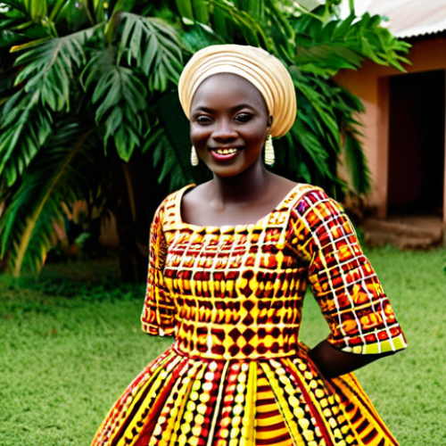 Bride in Traditional Pagne Tissé**

"A Togolese bride fully clothed in a vibrant, hand-woven Pagne Tissé wedding dress, appropriate attire, featuring intricate geometric patterns and bold colors (red, yellow), safe for work, perfect anatomy, natural proportions, well-formed hands, proper finger count, professional photography, soft natural lighting, outdoor setting in a lush Togolese garden, modest clothing, family-friendly, appropriate content."

**