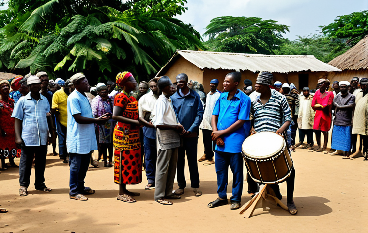 Community Gathering for Announcement of Death**
"A Togolese village scene, people gathering around a central area after hearing drums announcing a death, appropriate attire, modest clothing, community members consoling each other, safe for work, perfect anatomy, natural proportions, professional, family-friendly, appropriate content."
**