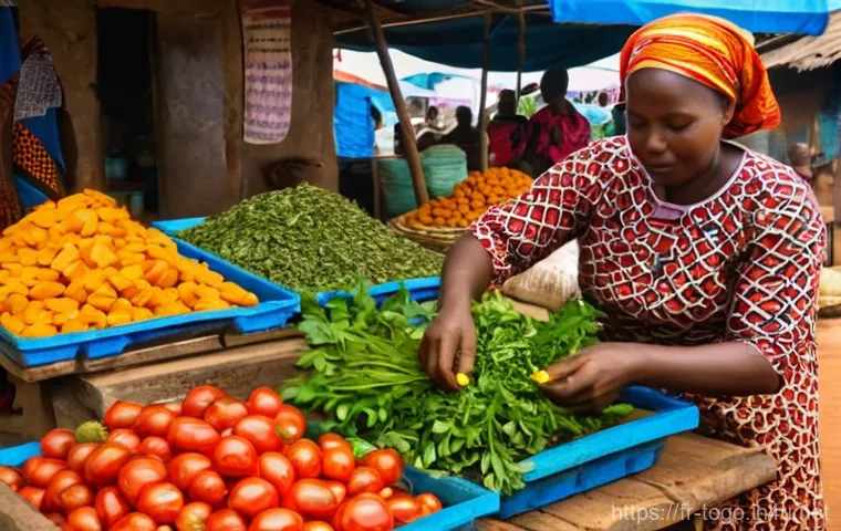 토고 레스토랑 추천 - **Vibrant Togolese Market Food Preparation:**
    A bustling and colorful open-air market in Lomé, T...