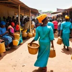 토고 도시와 마을 비교 - **Prompt 1: Vibrant Grand Marché de Lomé**
    A bustling, sun-drenched scene at the Grand Marché in...
