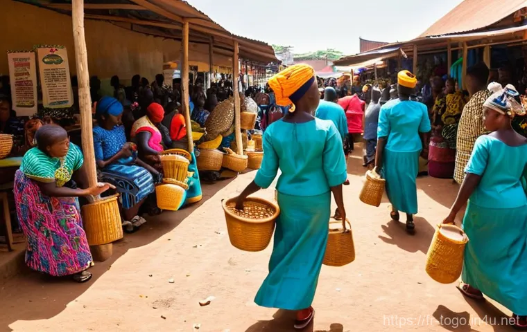 토고 도시와 마을 비교 - **Prompt 1: Vibrant Grand Marché de Lomé**
    A bustling, sun-drenched scene at the Grand Marché in...