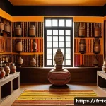 Home 22 토고 국립 박물관 - A richly detailed exhibition room inside a Togolese museum showcasing traditional handcrafted object...