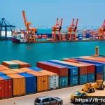 Home 21 토고와 서아프리카 경제 공동체 - A vibrant West African port scene at Lomé, Togo, bustling with modern cargo ships unloading colorful...