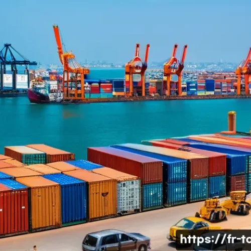 Home 33 토고와 서아프리카 경제 공동체 - A vibrant West African port scene at Lomé, Togo, bustling with modern cargo ships unloading colorful...