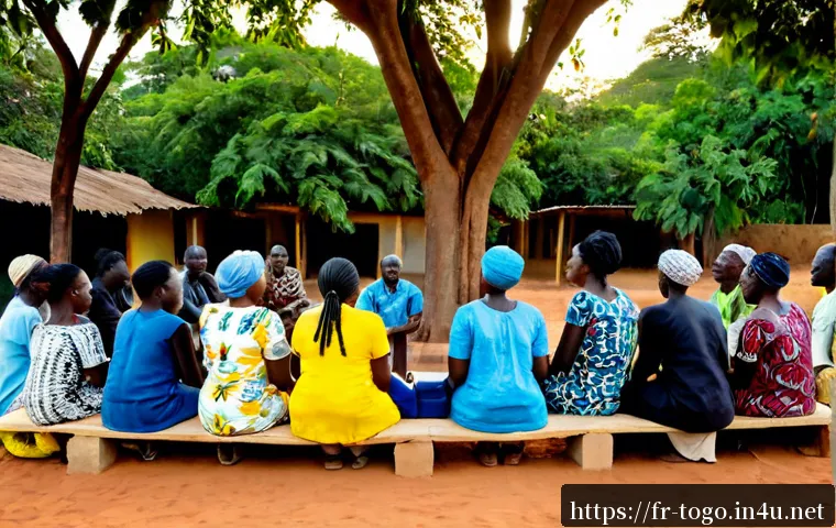 Home 17 토고 내전 및 분쟁 - Photorealistic documentary-style scene in Togo, a peaceful community mediation meeting beneath a lar...
